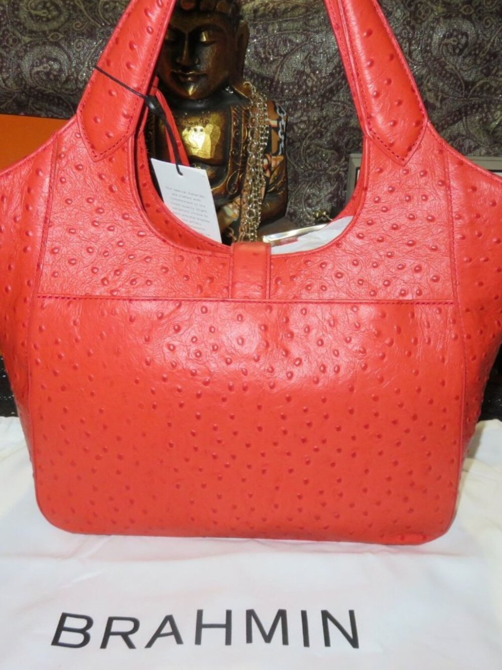 Brahmin Carla Flame Jamison Orange Ostrich Embossed Leather Crossbody Tote NWT - Picture 2 of 13
